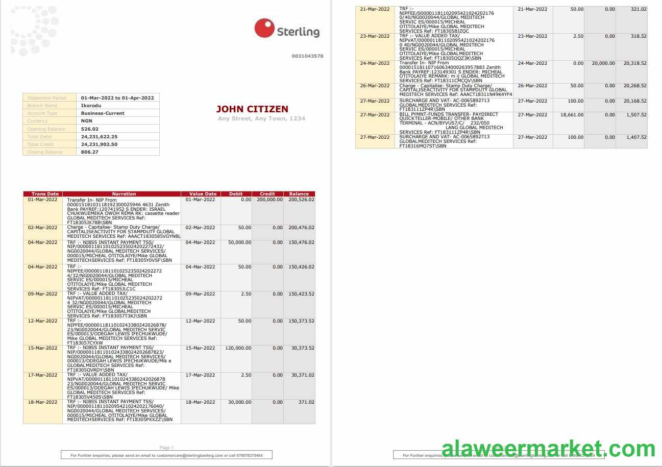 Nigeria Sterling bank statement